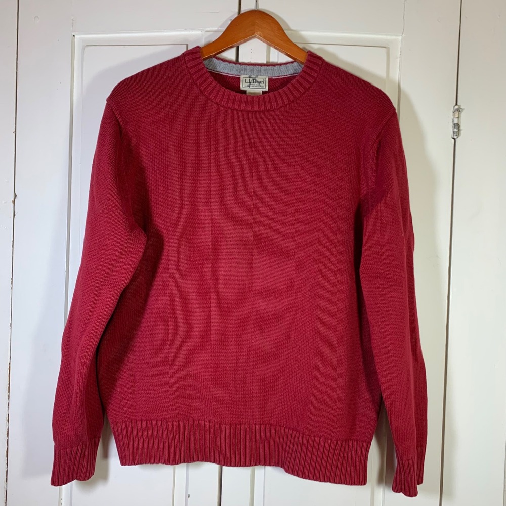 LL Bean Mens Red 100% Cotton Crewneck Sweater Size M Regular OHJS3 Classic Knit